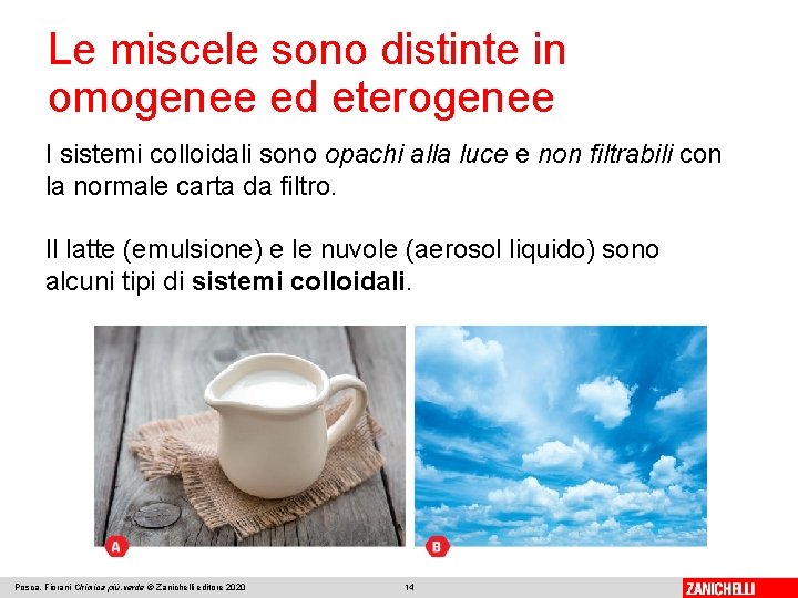 Le miscele sono distinte in omogenee ed eterogenee I sistemi colloidali sono opachi alla