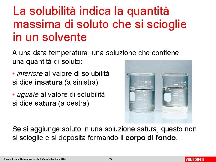 La solubilità indica la quantità massima di soluto che si scioglie in un solvente