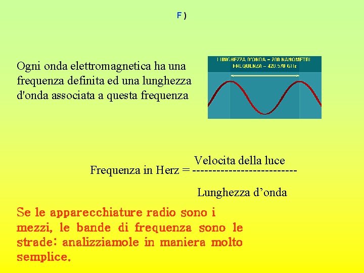 F) Ogni onda elettromagnetica ha una frequenza definita ed una lunghezza d'onda associata a