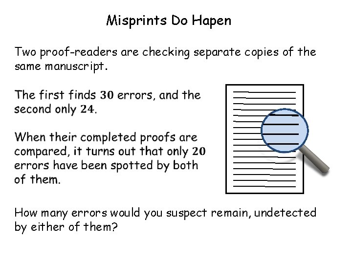 Misprints Do Hapen Two proof-readers are checking separate copies of the same manuscript. How