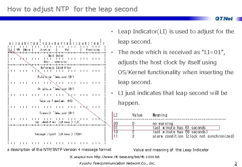 How to adjust NTP for the leap second • Leap Indicator(LI) is used to