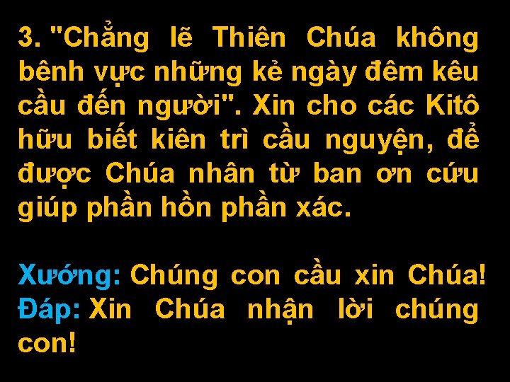 3. "Chẳng lẽ Thiên Chúa không bênh vực những kẻ ngày đêm kêu cầu 3. "Chẳng lẽ Thiên Chúa không bênh vực những kẻ ngày đêm kêu cầu
