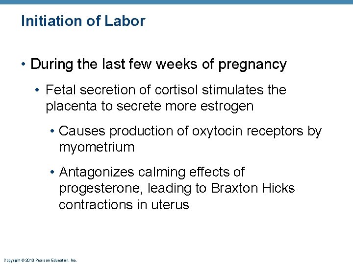 Initiation of Labor • During the last few weeks of pregnancy • Fetal secretion