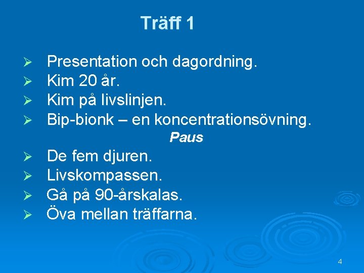 Träff 1 Ø Ø Presentation och dagordning. Kim 20 år. Kim på livslinjen. Bip-bionk