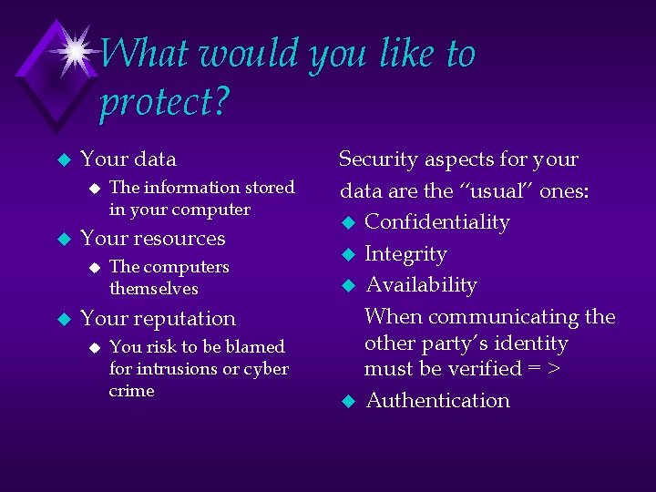 What would you like to protect? u Your data u u Your resources u