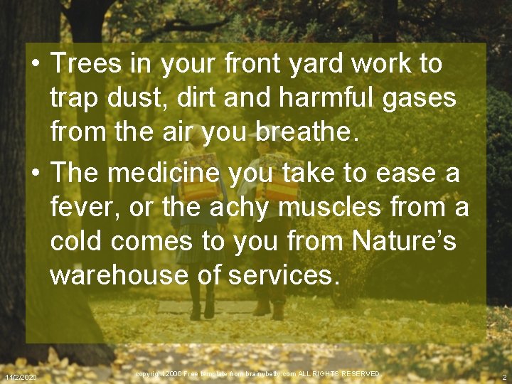  • Trees in your front yard work to trap dust, dirt and harmful