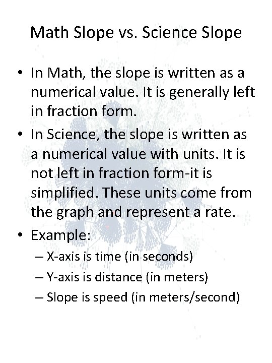 Math Slope vs. Science Slope • In Math, the slope is written as a Math Slope vs. Science Slope • In Math, the slope is written as a