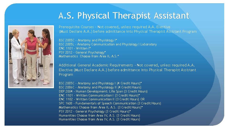 A. S. Physical Therapist Assistant Prerequisite Courses - Not covered, unless required A. A.