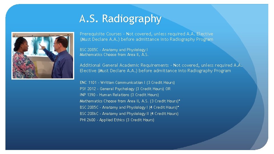 A. S. Radiography Prerequisite Courses - Not covered, unless required A. A. Elective (Must