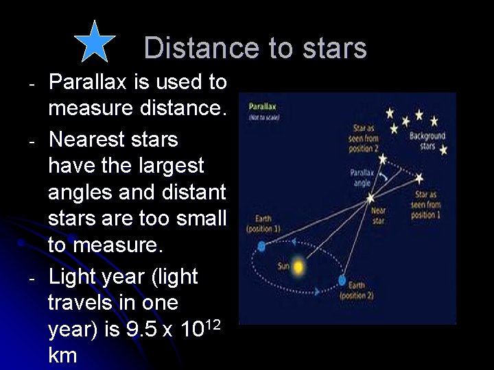 Distance to stars - - Parallax is used to measure distance. Nearest stars have