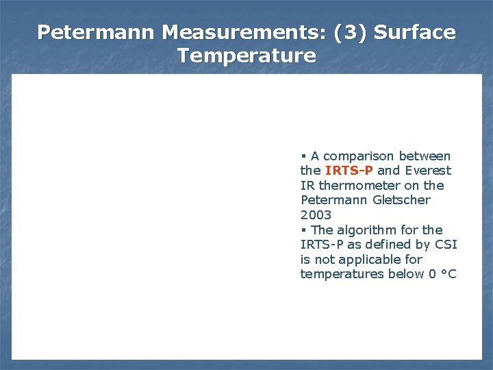Petermann Measurements: (3) Surface Temperature § A comparison between the IRTS-P and Everest IR