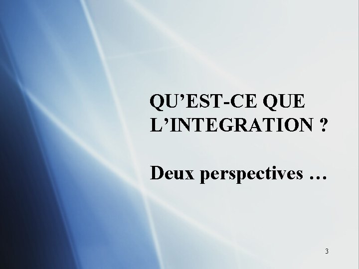 QU’EST-CE QUE L’INTEGRATION ? Deux perspectives … 3 