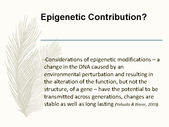 Epigenetic Contribution? –Considerations of epigenetic modifications – a change in the DNA caused by