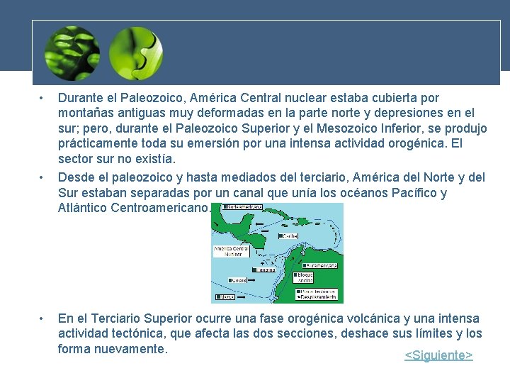  • • • Durante el Paleozoico, América Central nuclear estaba cubierta por montañas
