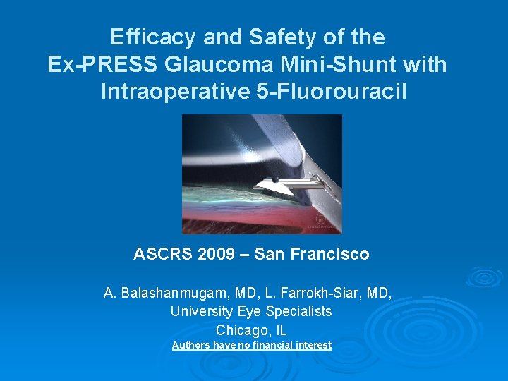 Efficacy and Safety of the Ex-PRESS Glaucoma Mini-Shunt with Intraoperative 5 -Fluorouracil ASCRS 2009