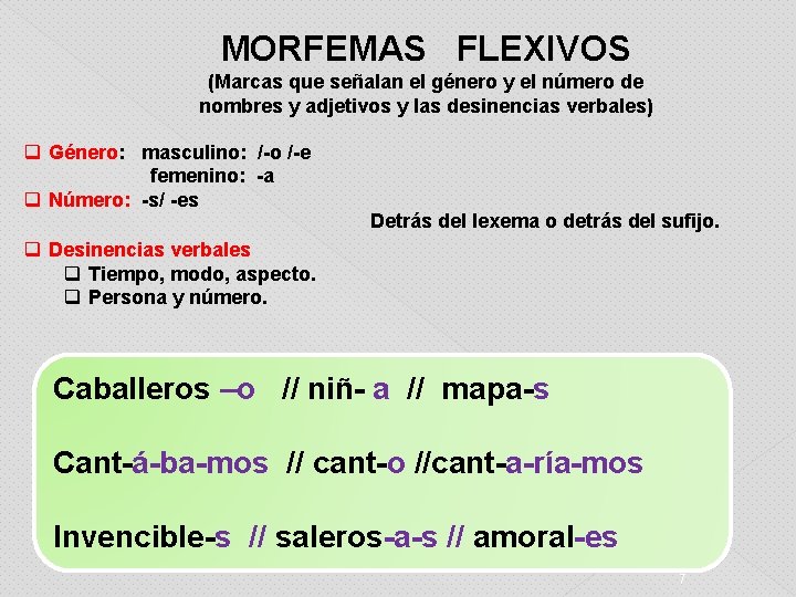 MORFEMAS FLEXIVOS (Marcas que señalan el género y el número de nombres y adjetivos