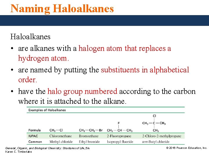 Naming Haloalkanes • are alkanes with a halogen atom that replaces a hydrogen atom.