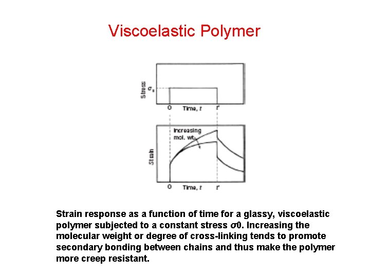 Viscoelastic Polymer Strain response as a function of time for a glassy, viscoelastic polymer