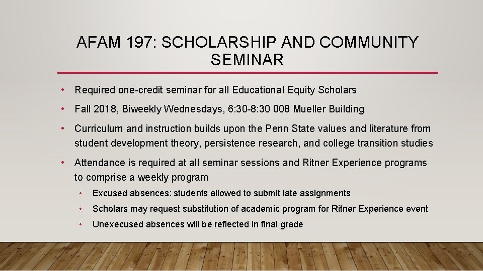AFAM 197: SCHOLARSHIP AND COMMUNITY SEMINAR • Required one-credit seminar for all Educational Equity AFAM 197: SCHOLARSHIP AND COMMUNITY SEMINAR • Required one-credit seminar for all Educational Equity