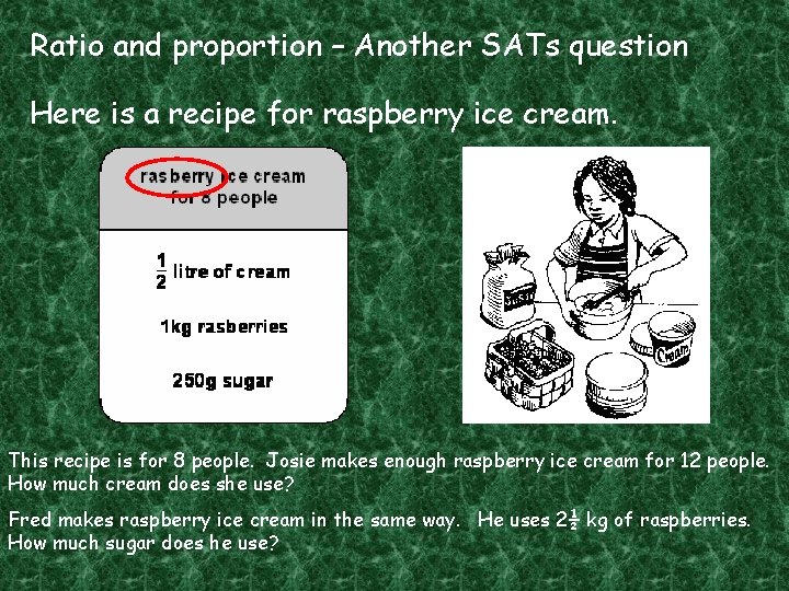 Ratio and proportion – Another SATs question Here is a recipe for raspberry ice