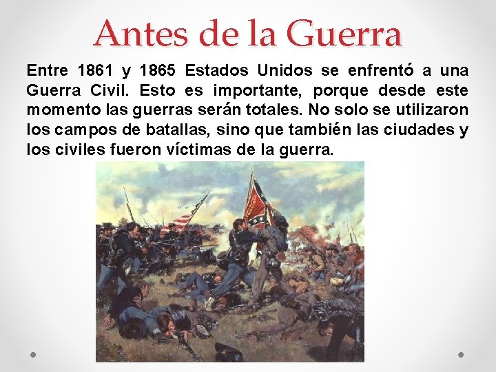 Antes de la Guerra Entre 1861 y 1865 Estados Unidos se enfrentó a una