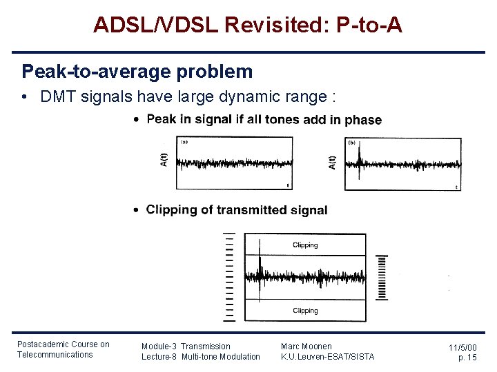 ADSL/VDSL Revisited: P-to-A Peak-to-average problem • DMT signals have large dynamic range : Postacademic