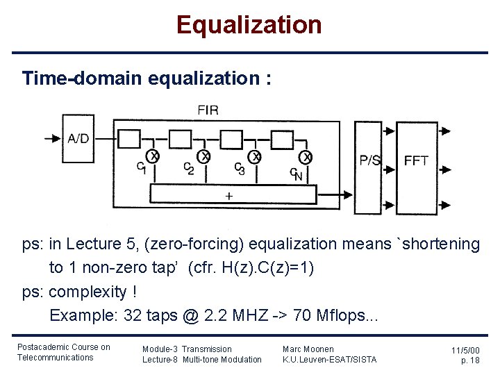 Equalization Time-domain equalization : ps: in Lecture 5, (zero-forcing) equalization means `shortening to 1
