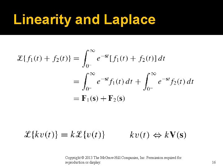 Linearity and Laplace Copyright © 2013 The Mc. Graw-Hill Companies, Inc. Permission required for