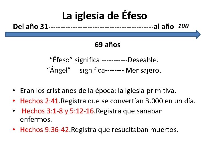 La iglesia de Éfeso Del año 31 ----------------------al año 100 69 años “Éfeso” significa