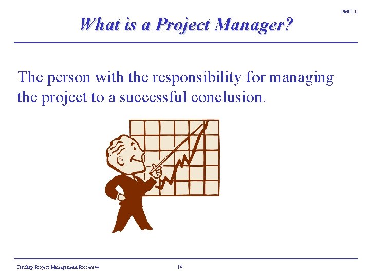 What is a Project Manager? The person with the responsibility for managing the project What is a Project Manager? The person with the responsibility for managing the project