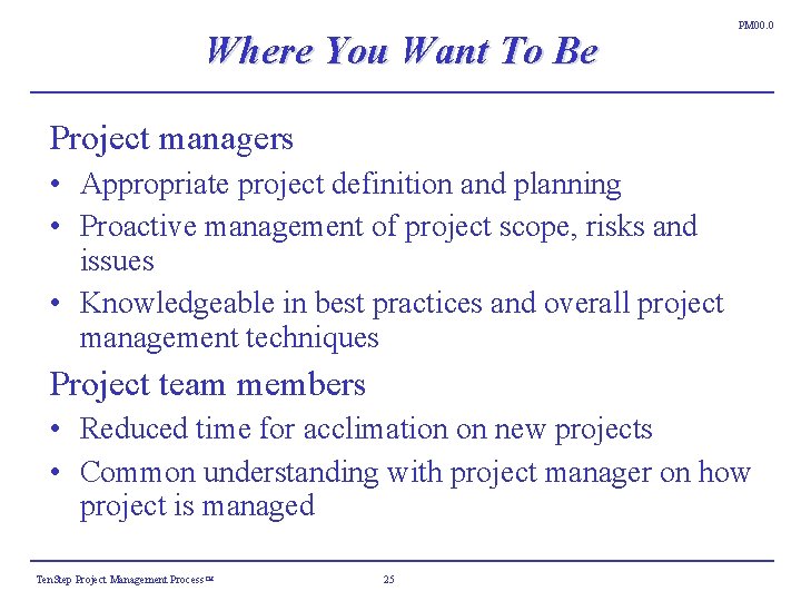 Where You Want To Be PM 00. 0 Project managers • Appropriate project definition Where You Want To Be PM 00. 0 Project managers • Appropriate project definition