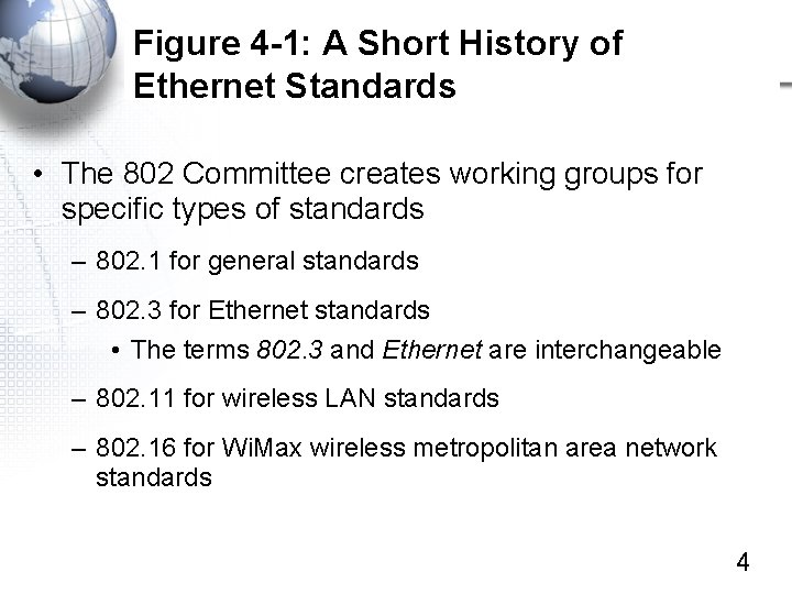 Figure 4 -1: A Short History of Ethernet Standards • The 802 Committee creates