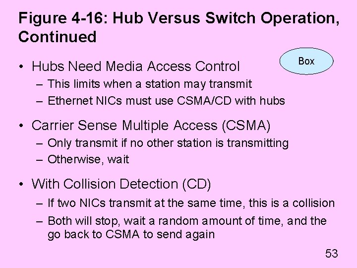 Figure 4 -16: Hub Versus Switch Operation, Continued • Hubs Need Media Access Control