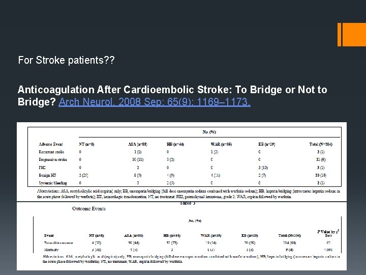 For Stroke patients? ? Anticoagulation After Cardioembolic Stroke: To Bridge or Not to Bridge?