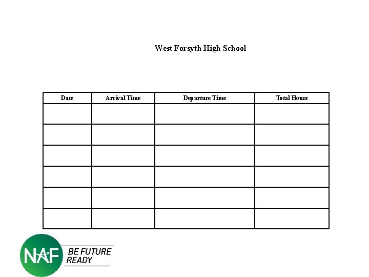 West Forsyth High School Date Arrival Time Departure Time Total Hours 