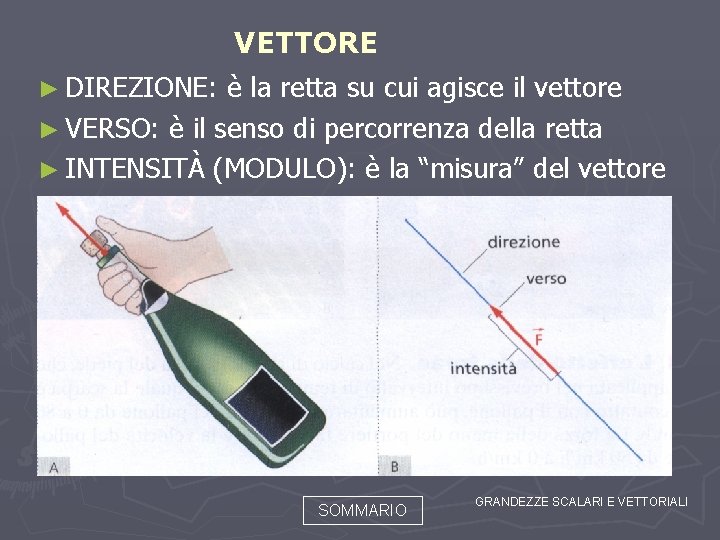 VETTORE ► DIREZIONE: è la retta su cui agisce il vettore ► VERSO: è