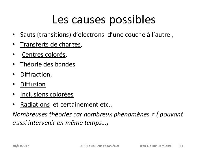 Les causes possibles • Sauts (transitions) d’électrons d’une couche à l’autre , • Transferts