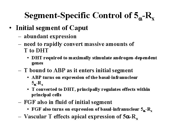 Segment-Specific Control of 5 -Rx • Initial segment of Caput – abundant expression –