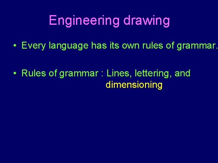 Engineering drawing • Every language has its own rules of grammar. • Rules of Engineering drawing • Every language has its own rules of grammar. • Rules of