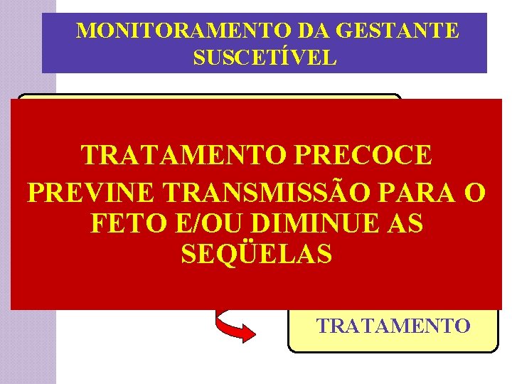 MONITORAMENTO DA GESTANTE SUSCETÍVEL RESULTADO SOROLÓGICO NEGATIVO ORIENTAÇÃO, EM CADAPRECOCE CONSULTA, TRATAMENTO PARA PREVENIR