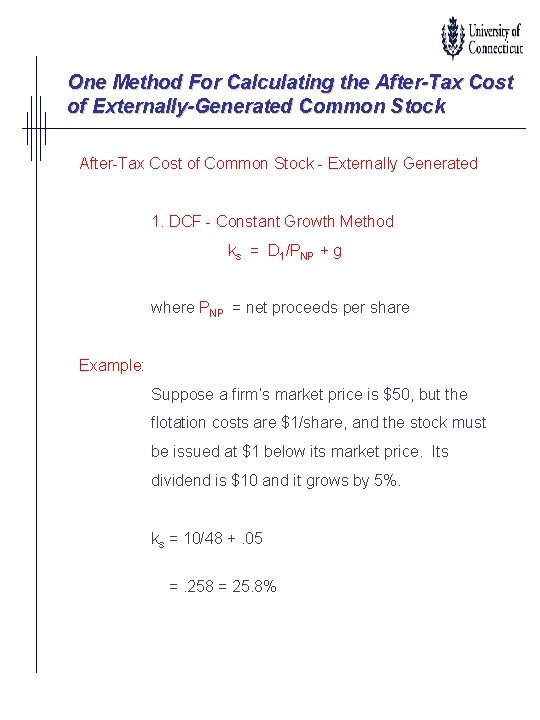 One Method For Calculating the After-Tax Cost of Externally-Generated Common Stock After-Tax Cost of One Method For Calculating the After-Tax Cost of Externally-Generated Common Stock After-Tax Cost of