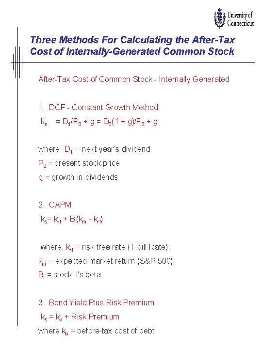 Three Methods For Calculating the After-Tax Cost of Internally-Generated Common Stock After-Tax Cost of Three Methods For Calculating the After-Tax Cost of Internally-Generated Common Stock After-Tax Cost of