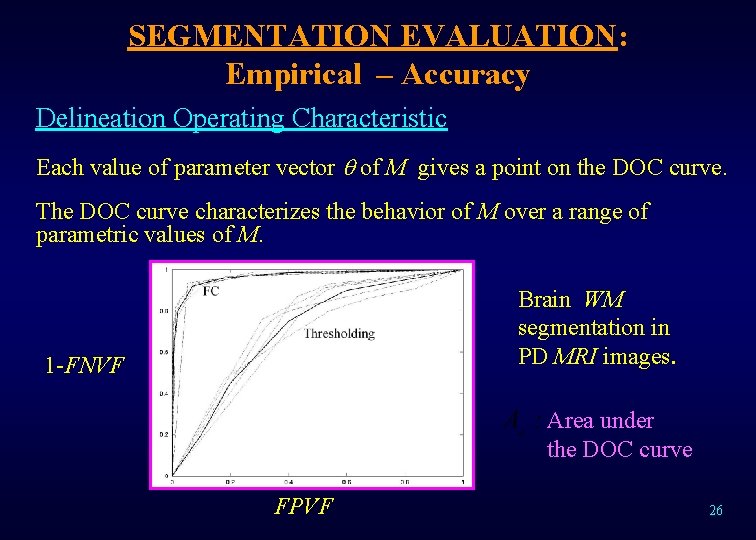 SEGMENTATION EVALUATION: Empirical – Accuracy Delineation Operating Characteristic Each value of parameter vector of