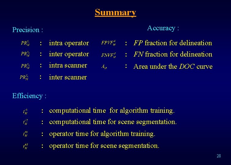 Summary Precision : Accuracy : : intra operator : inter operator : FP fraction