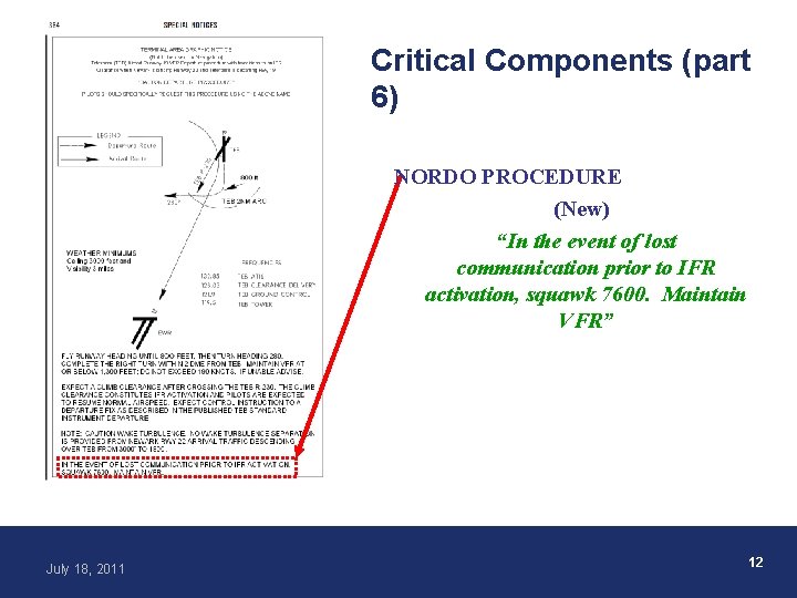 Critical Components (part 6) NORDO PROCEDURE (New) “In the event of lost communication prior