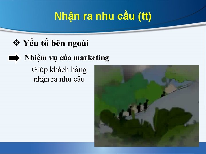 Nhận ra nhu cầu (tt) v Yếu tố bên ngoài Nhiệm vụ của marketing