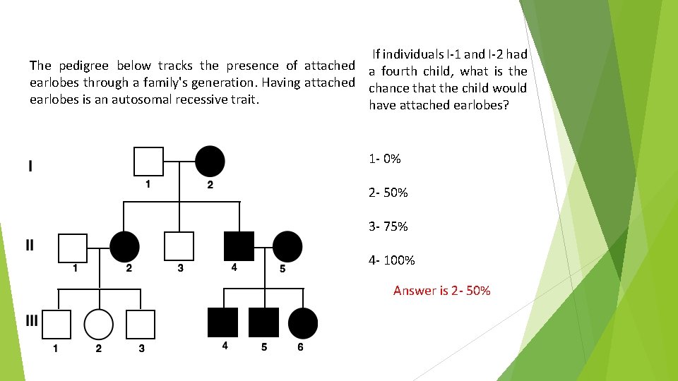  If individuals I-1 and I-2 had The pedigree below tracks the presence of