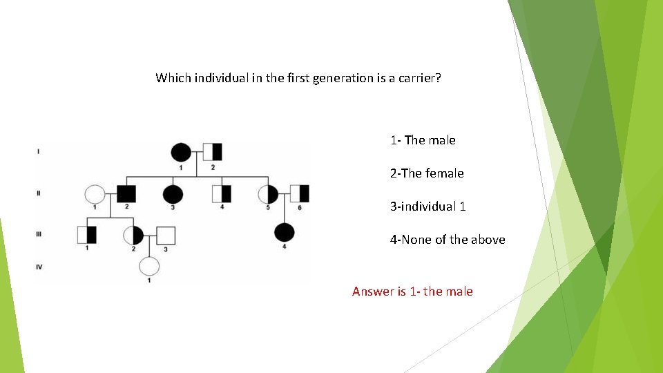 Which individual in the first generation is a carrier? 1 - The male 2