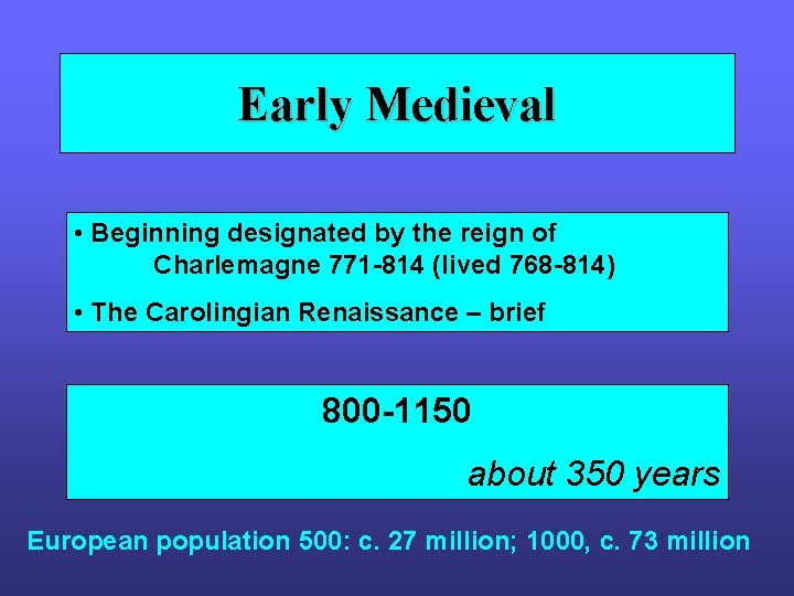 Early Medieval • Beginning designated by the reign of Charlemagne 771 -814 (lived 768 Early Medieval • Beginning designated by the reign of Charlemagne 771 -814 (lived 768