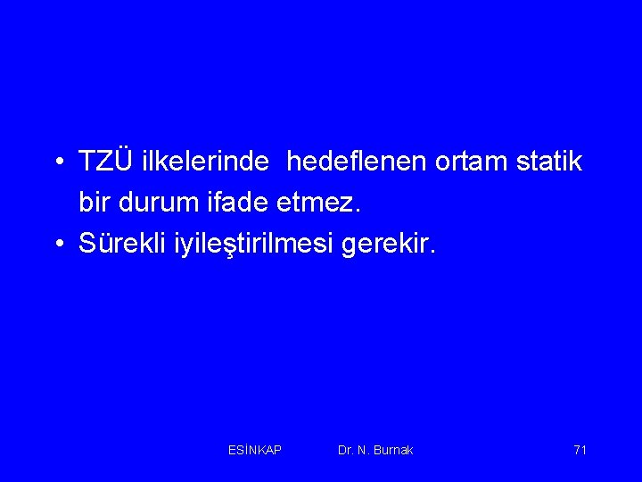  • TZÜ ilkelerinde hedeflenen ortam statik bir durum ifade etmez. • Sürekli iyileştirilmesi